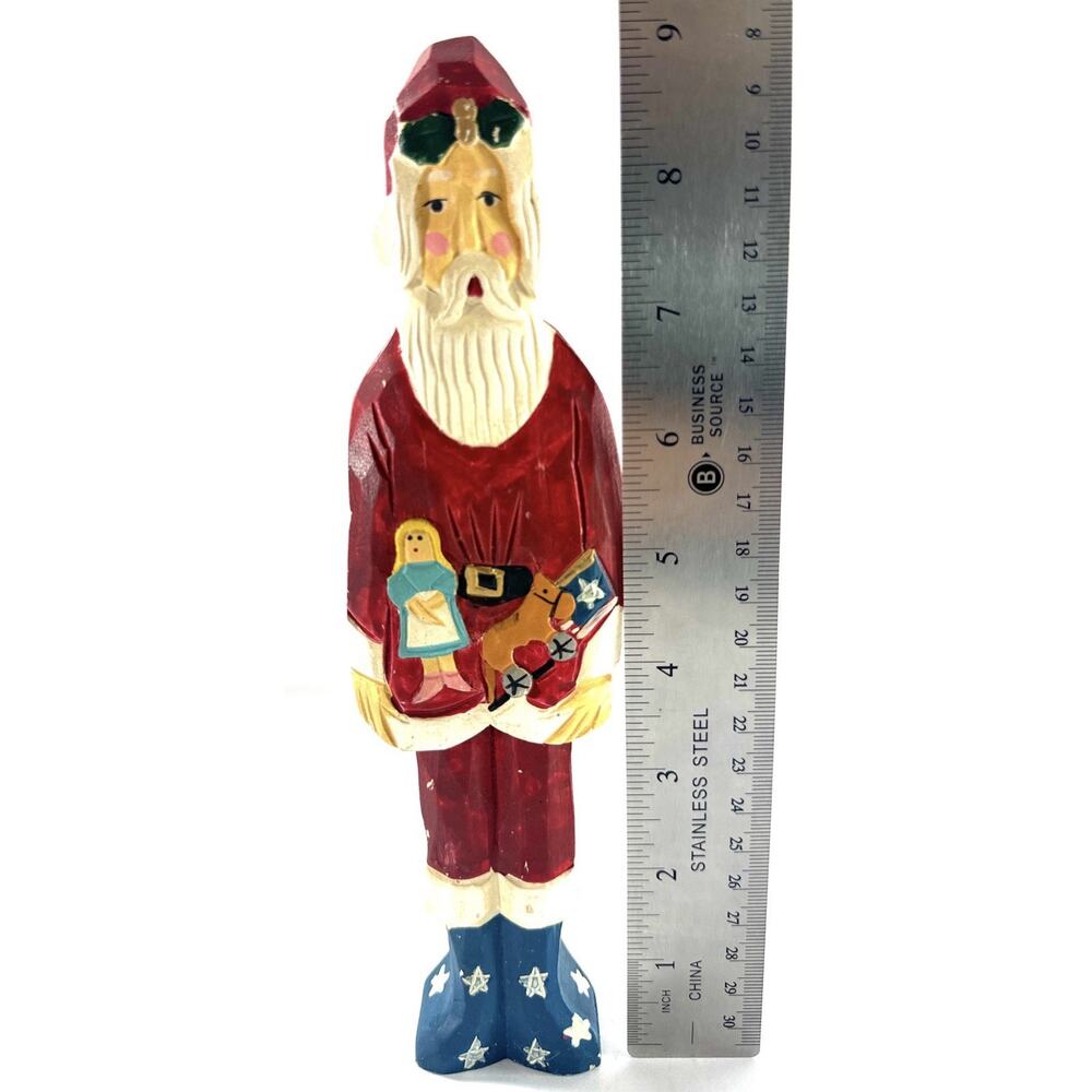 1993 Applause Wood American Santa 9” Hand Painted Folk Art Patriotic Christmas - Picture 4 of 8
